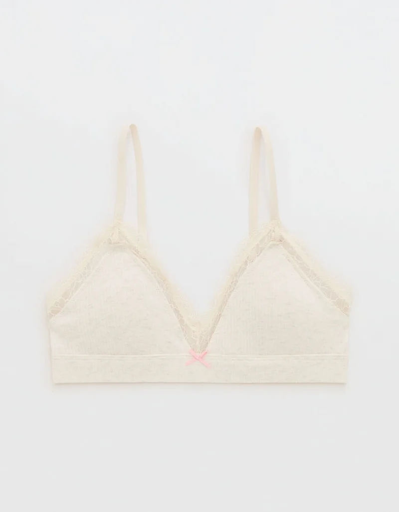 Aerie  Superchill Cotton Rib Lace Trim Triangle Bralette for Women | Best Price UAE